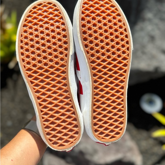 Vans Classic Slip-on Leather checkerboard White Red Slip on Shoes Men's 6.5 - Picture 7 of 9